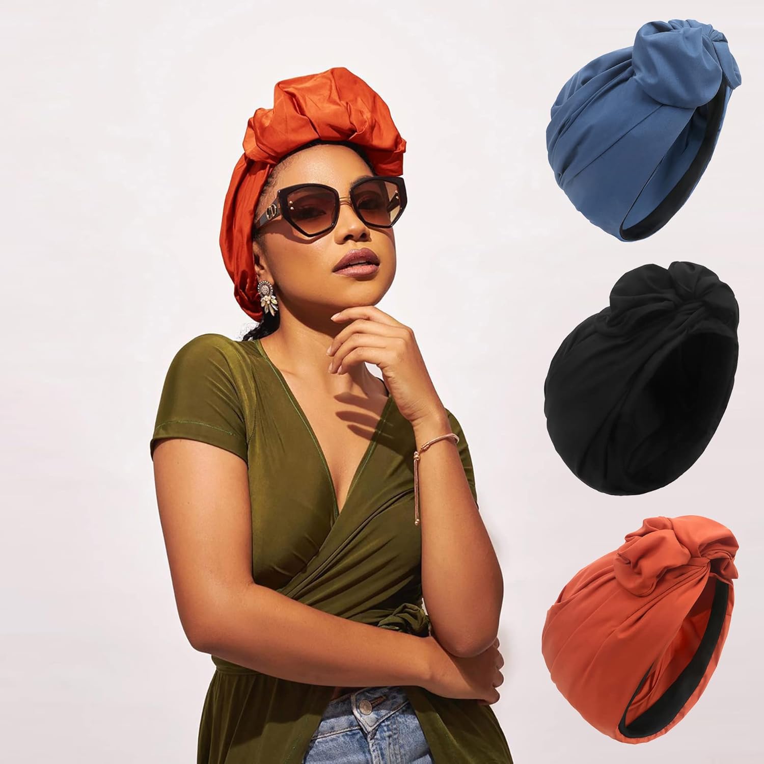 Zhengup 3 pcs Vintage French Female Turban Hat Fashion Bandana Headband Women's Soft Hair Cover Cap Ladies Head Wraps Muslim Headscarf Bonnet