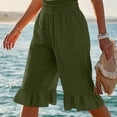 thumbnail image 5 of iHPH7 Women's Cotton Linen High Waisted Capris Smocked Waist Pedal Pushers with Pockets Wide Leg Ruffle Hem Cropped Pants Summer Casual Beach Lounge Trousers Dark Green L, 5 of 6