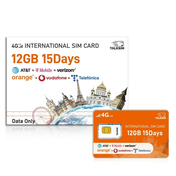 Tarjeta SIM de datos internacionales de 12 GB para 15 días 4G LTE