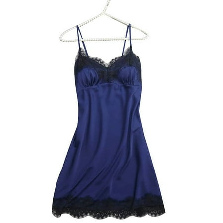 

Cilcicy Women Home Imitation Satin Silk Slip Nightdress With Thong