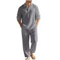 thumbnail image 2 of Zylanna Men's Casual Outfit Sets, 2 Piece Long Sleeve Elastic Waist Turndown Collar Pullover + Pants Sets for Men Gray, 2 of 9