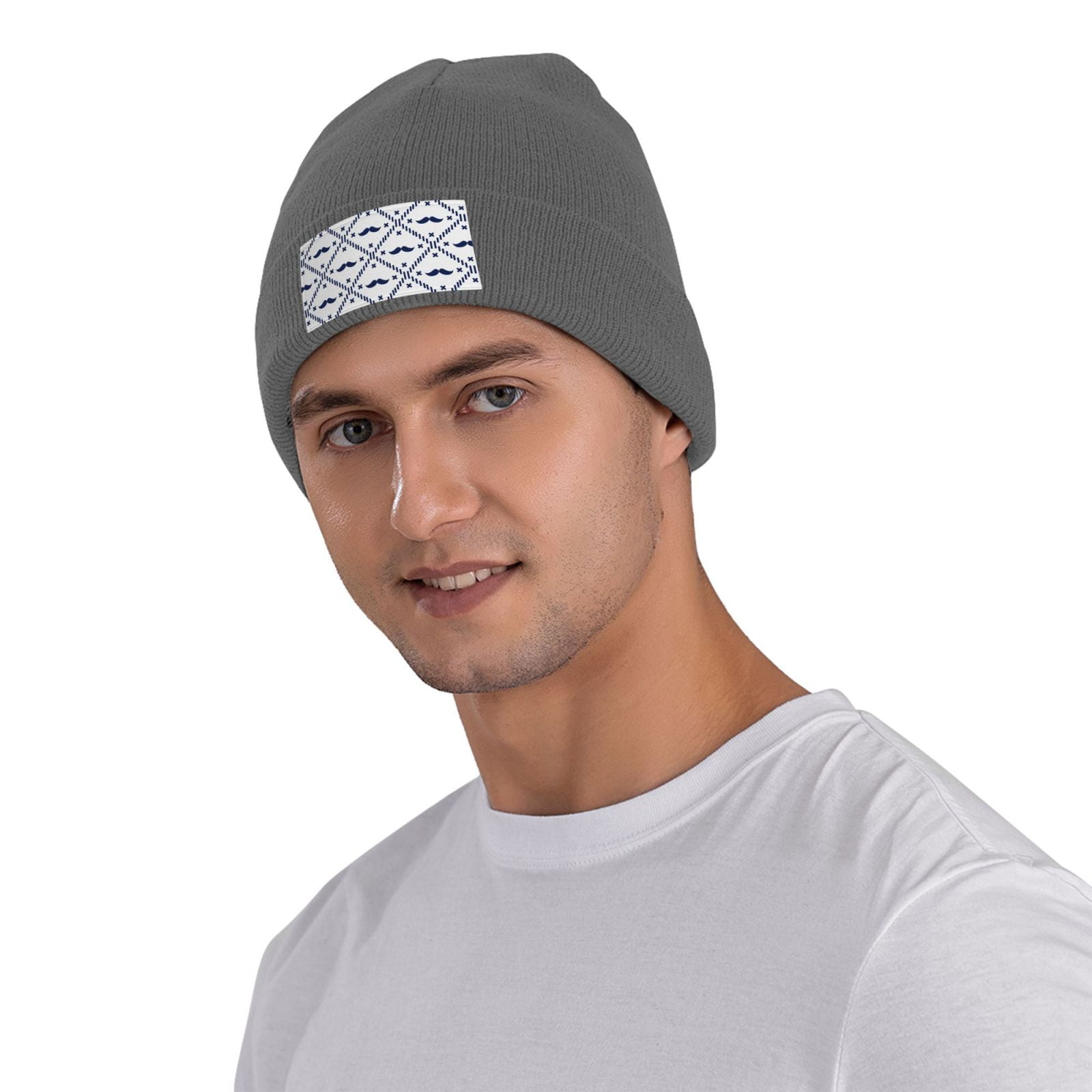 JUNZAN Hipster Mustache Mens Winter Hats Thick Knit Cuff