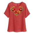 thumbnail image 3 of DDAPJ pyju Cotton Linen Tops for Women Vintage Floral Print Short Sleeve T-shirt Side Slit Round Neck Blouse Tees Lightweight Summer Blouses Daily Sales Red L, 3 of 5
