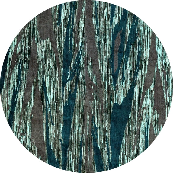 Ahgly Company Indoor Round Oriental Light Blue Modern Area Rugs, 8' Round