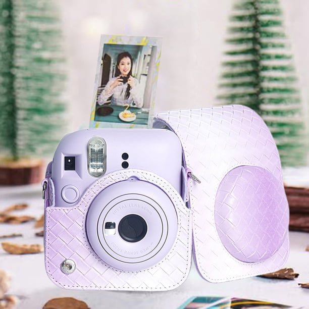 Bolsa de cámara con patrón tejido gradual de cuero PU para Fujifilm Instax Mini 12 (púrpura) WDOplteas Para estrenar