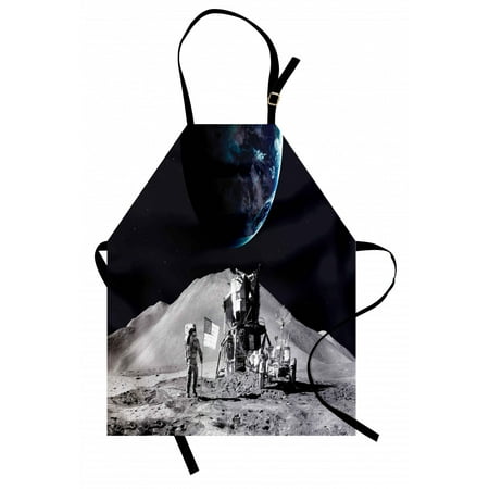 

Outer Space Apron Moon US Spaceman Launching on the Exploring Dark Matter Orbit Lunar Design Unisex Kitchen Bib Apron with Adjustable Neck for Cooking Baking Gardening Grey and Blue by Ambesonne