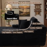 Ovios 67 Oversized Chaise Lounge Chair Indoor Cloud Plush Corduroy Floor Sofa Bed Deep Seat No Assembly Couch with Cup Holders for Living Room, Black