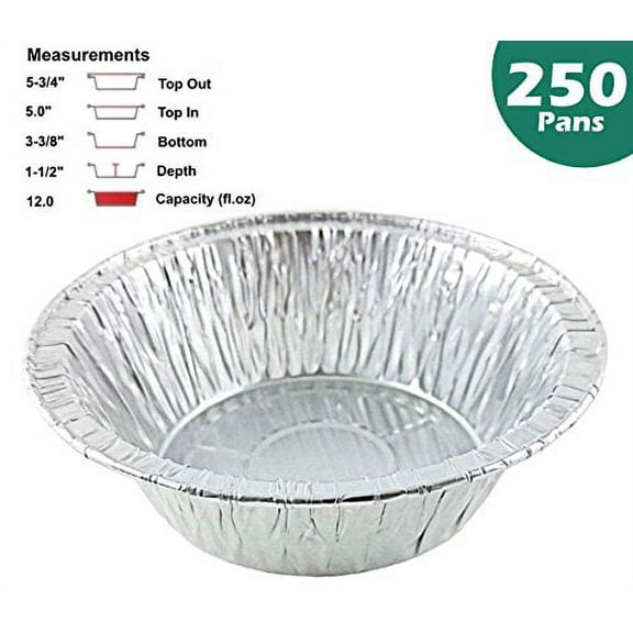 Pactogo 5 3/4" Aluminum Foil Meat Pot Pie Pan Disposable 12 oz. Cooking Baking Tin - Heavy Duty Made in USA (Pack of 250)