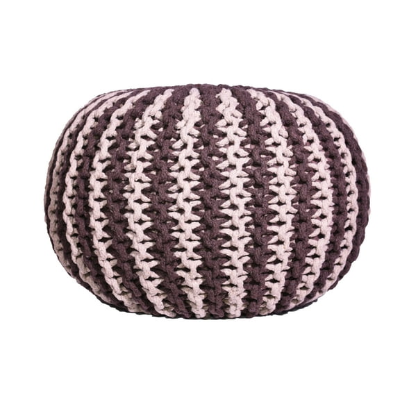 Large Round Pouf Ottoman Braided Indoor Floor Foot Stool - Brown & Beige
