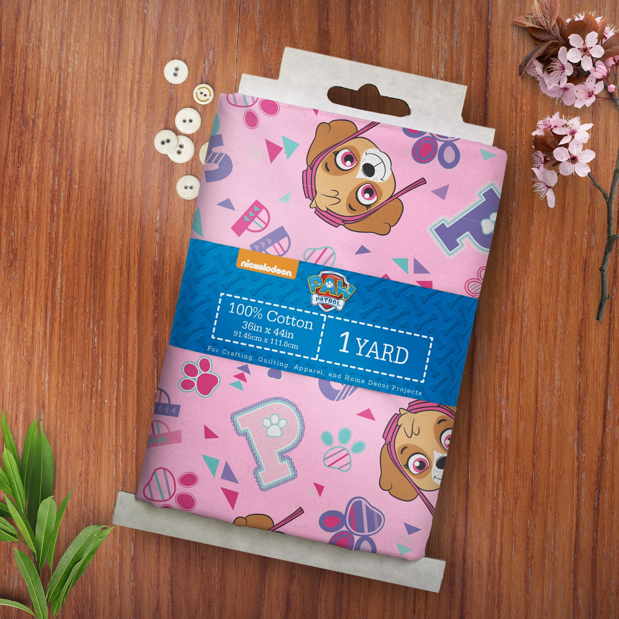 Paw Patrol 1 Yard 100% Cotton Good Pup, Pink Nectar, 44" Wide for Quilting & Sewing