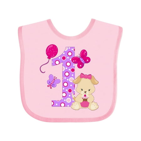 

Inktastic First Birthday with Cute Puppy and Butterflies Gift Baby Boy or Baby Girl Bib