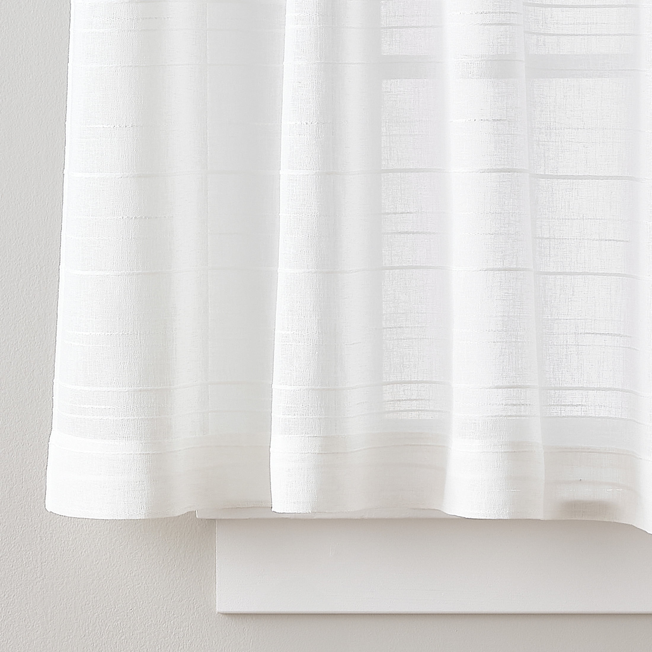 Mainstays Woven Stripe Sheer Tab Top Curtain, Single Panel, White, 50" W x 63" L