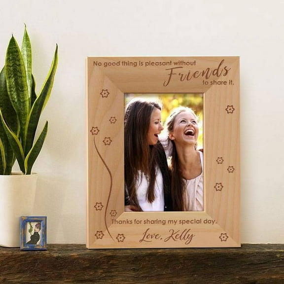 Personalized No Good Thing is Plesant Without Friends Wooden Picture Frame 3 1/2" x 5" Brown (Vertical)