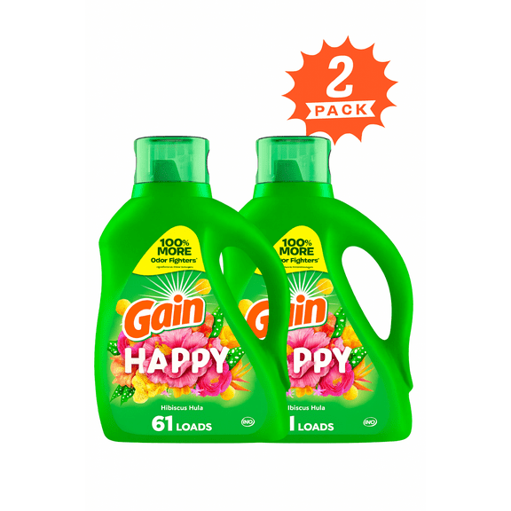 Gain Happy Hibiscus Hula Liquid Laundry Detergent (Pack 2) - 122 Loads, 176fl