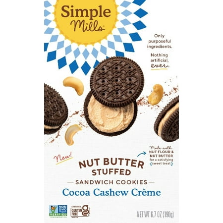 Simple Mills Nut Butter Stuffed Sandwich Cookies, Cocoa Cashew Creme, Gluten-Free, 6.7 oz