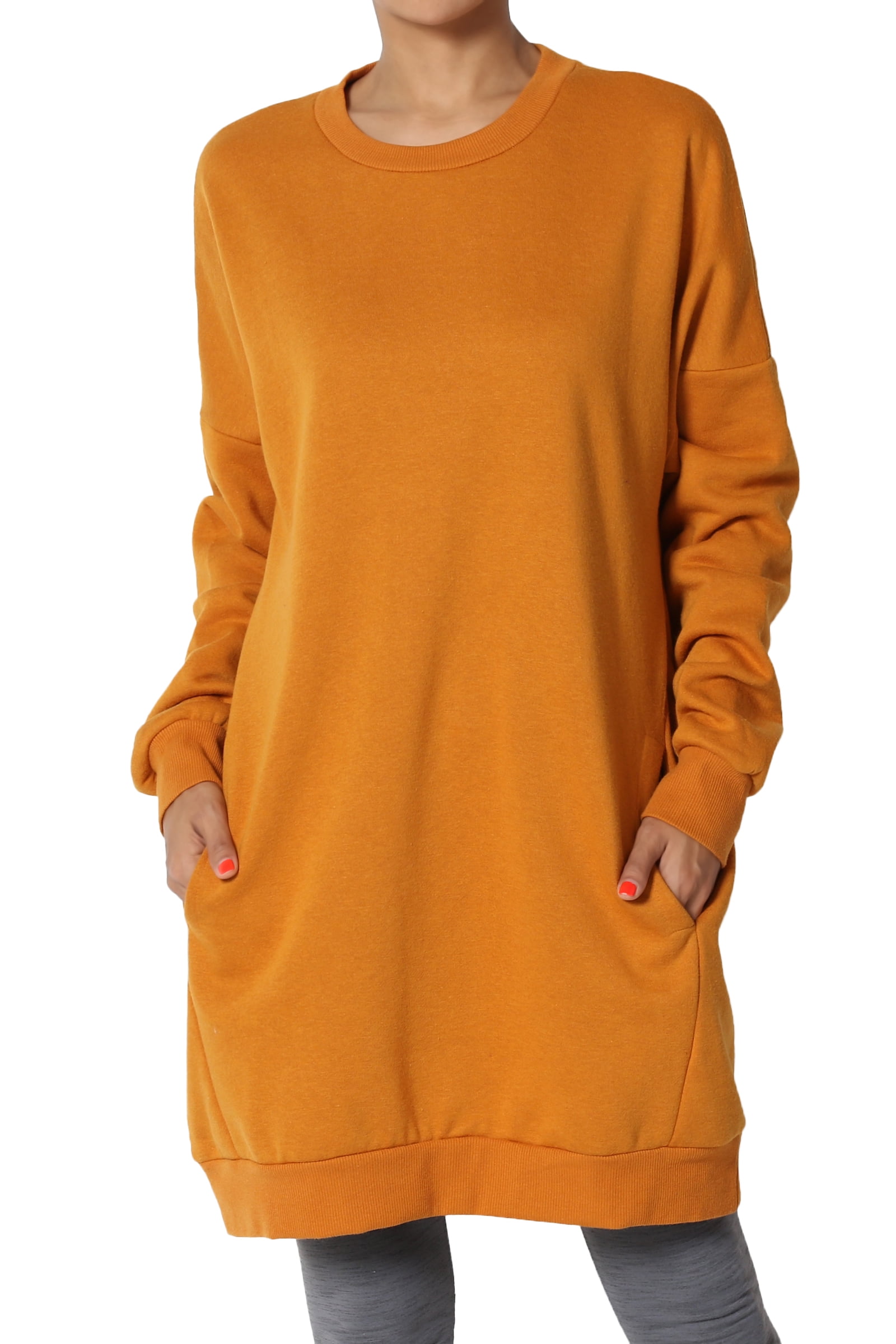 TheMogan TheMogan Women's S3X Crew Neck Long Sleeve Pocket Oversized