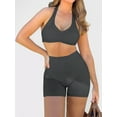 thumbnail image 2 of Workout Sets for Women 2 Piece Wrinkles Halter Sports Bras High Waist Biker Shorts Exercise Gym Yoga Outfit Dark Gray XL, 2 of 7