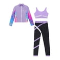 thumbnail image 3 of TSSOE Kids Girls 3 Pcs Skating Dance Outfit Jacket Crop Top with Pants Set Ice Skating Gymnastic Light Purple 10, 3 of 5