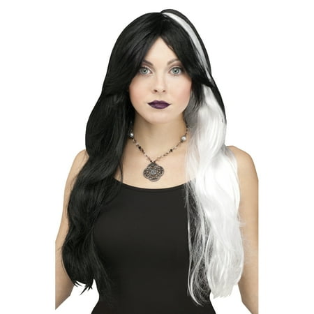 Black White Long Wig Fashion Horror Gothic Witch Adult Costume Hair Accessory