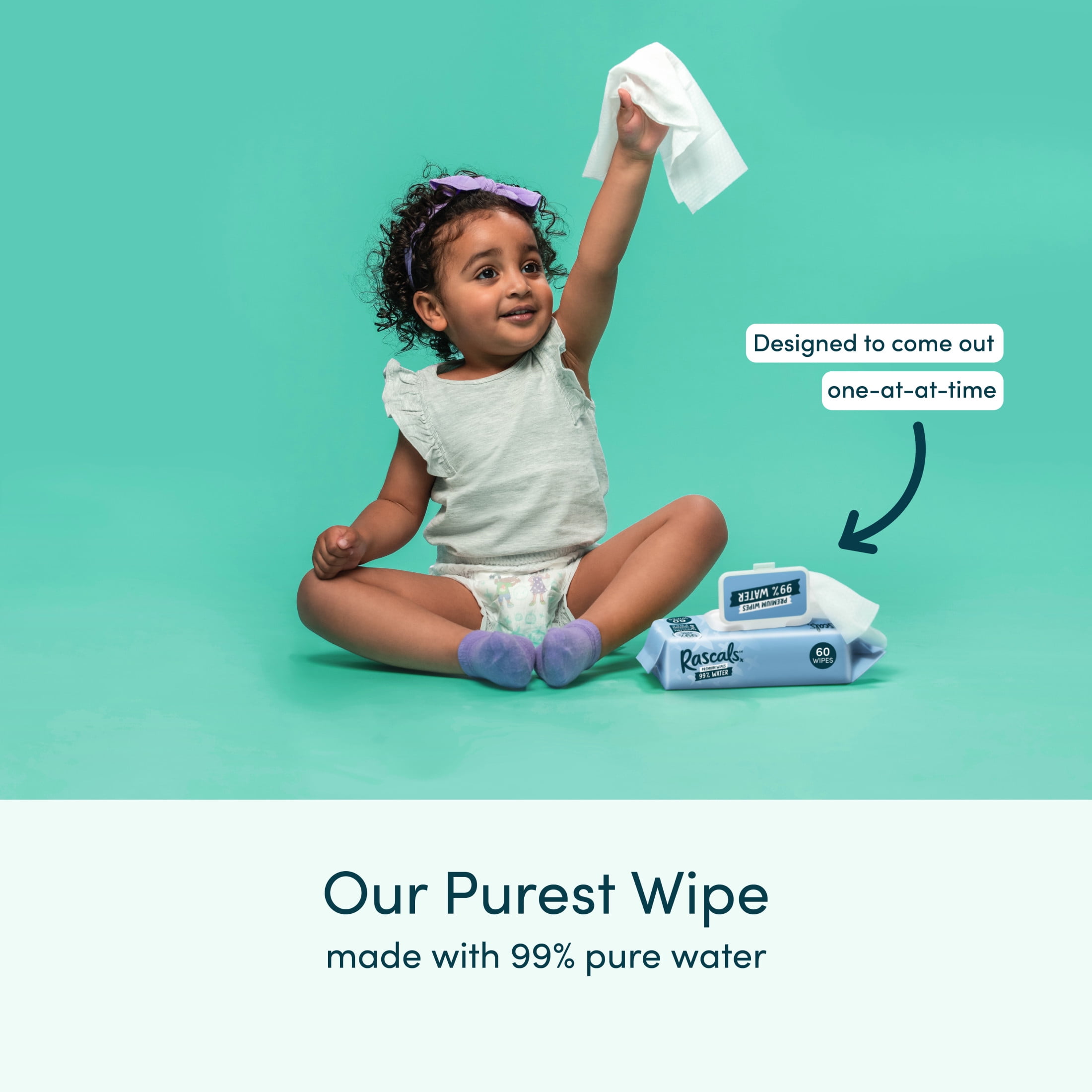 Rascals 99% Water Premium Baby Wipes, 120 Count