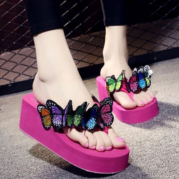 AUDeals Women's Platform Slide Sandals, Butterfly Flip Flops with Non Slip Comfort for Beach and Indoor Outdoor Wear (B, 7)