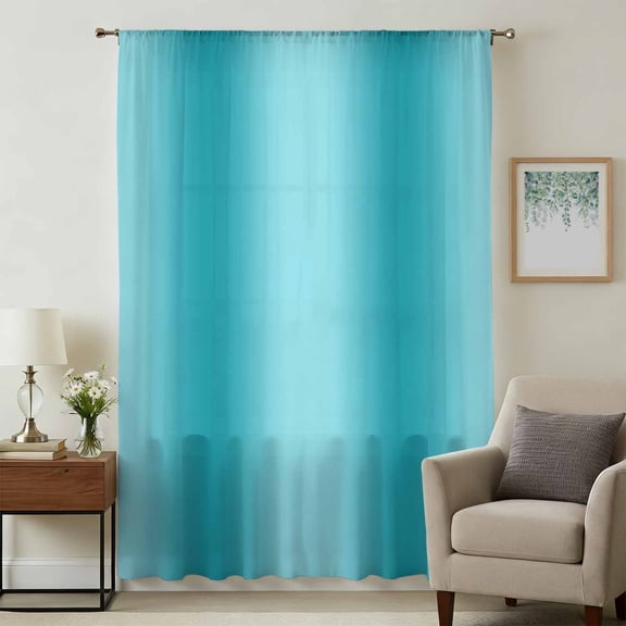 Teal Ombre Sheer Curtains 54 Inches Long, Modern Abstract Art Farmhouse Gradient Light Filering Curtains, Breathable Simi Curtain Privacy Drapes for Kitchen Bathroom Nursery Small Window Treatment
