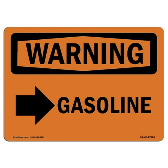 SignMission OS-WS-A-1218-L-12160 12 x 18 in. OSHA Warning Sign - Gasoline Right Arrow with Symbol