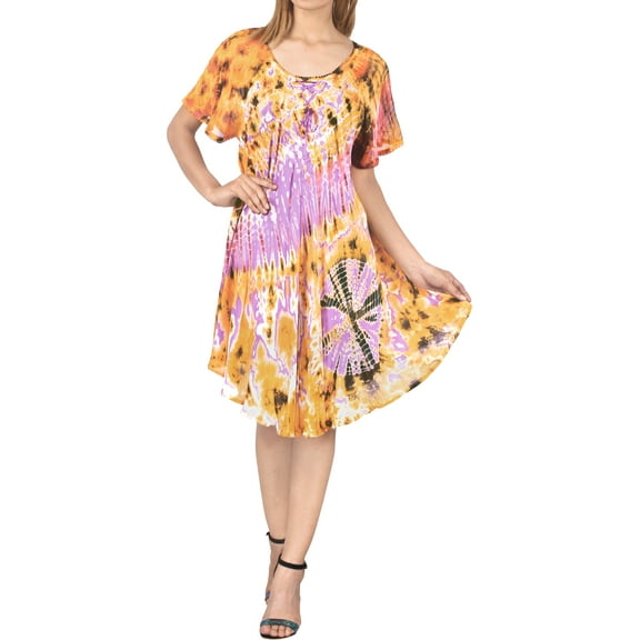 HAPPY BAY Women's Summer Relaxed Maternity House Wear Dresses M-L Orange, Tie Dye