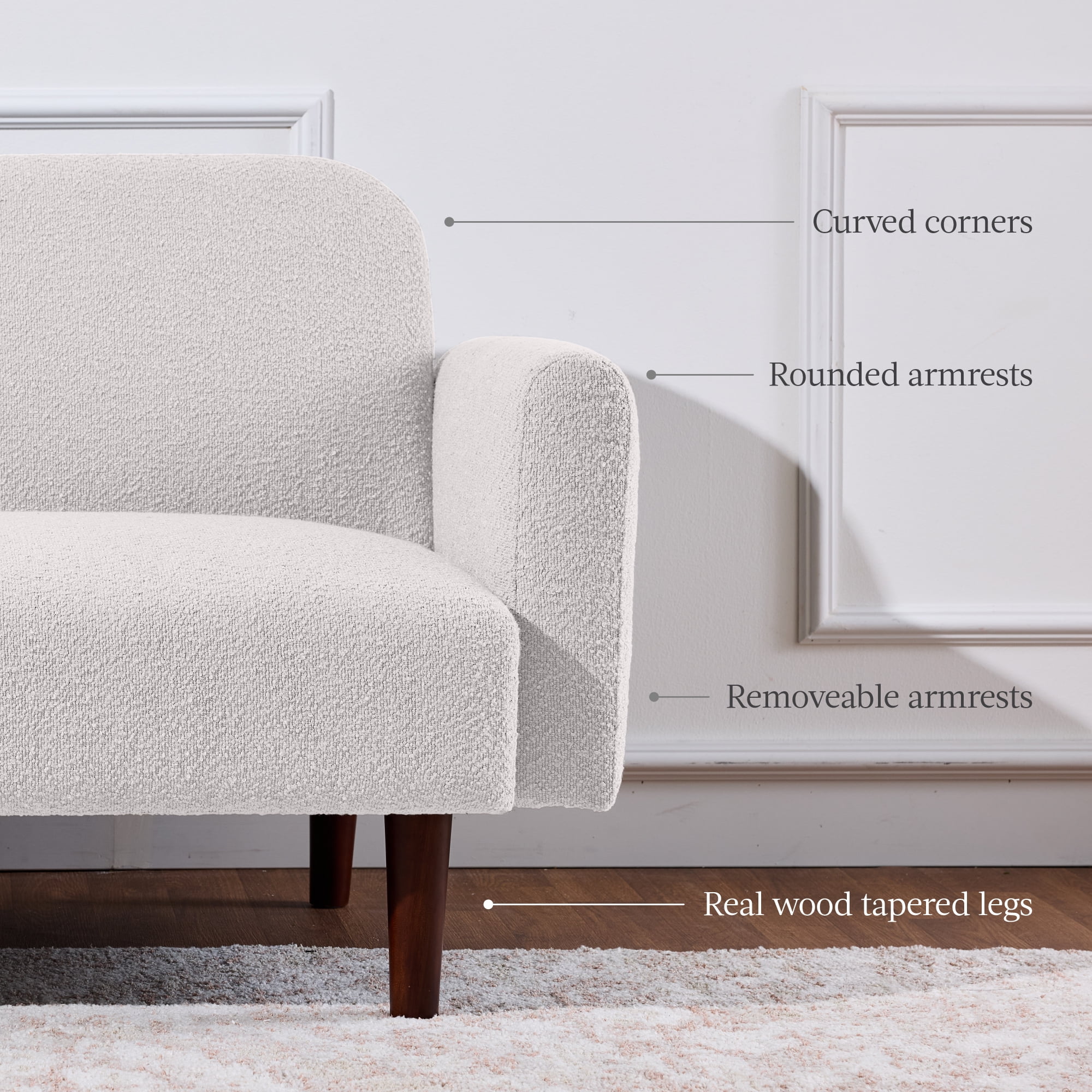 Best Choice Products Curved Convertible Futon, Boucle Fabric Split-Back Sleeper Bed - Frost Gray