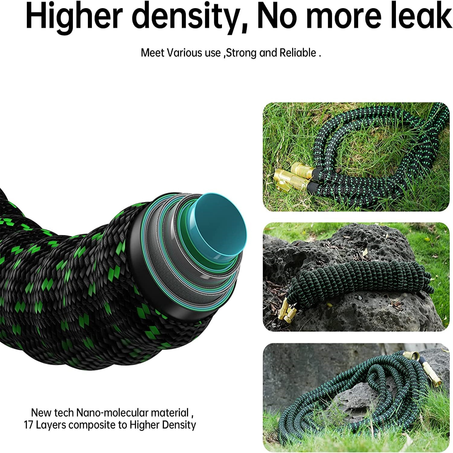 100ft Expandable Garden Hose Lightweight Flexible Water Hoses Green