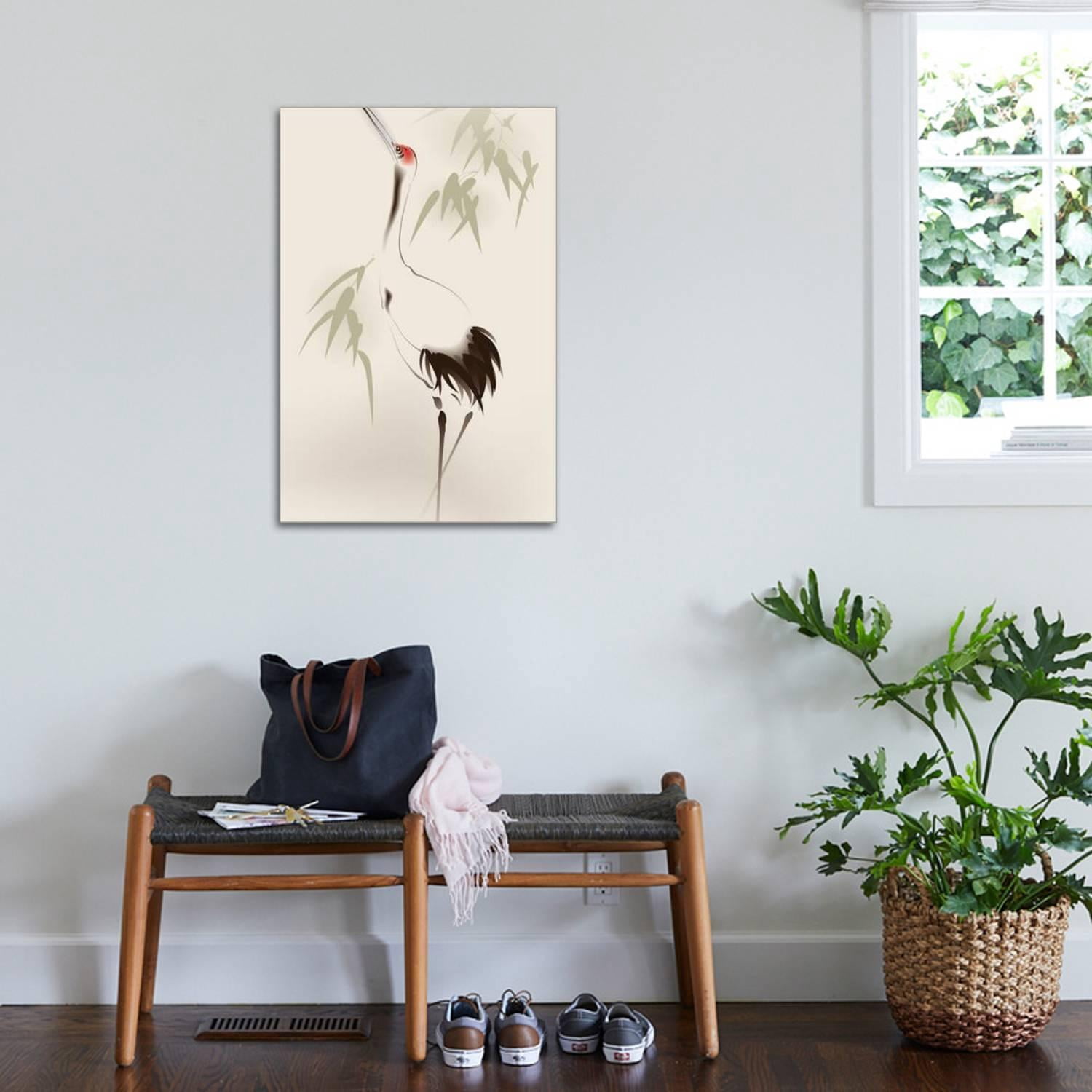 Art.com Oriental Style Painting, Red-Crowned Crane Stretched Canvas Print Wall Art by ori-artiste, 24" x 36"