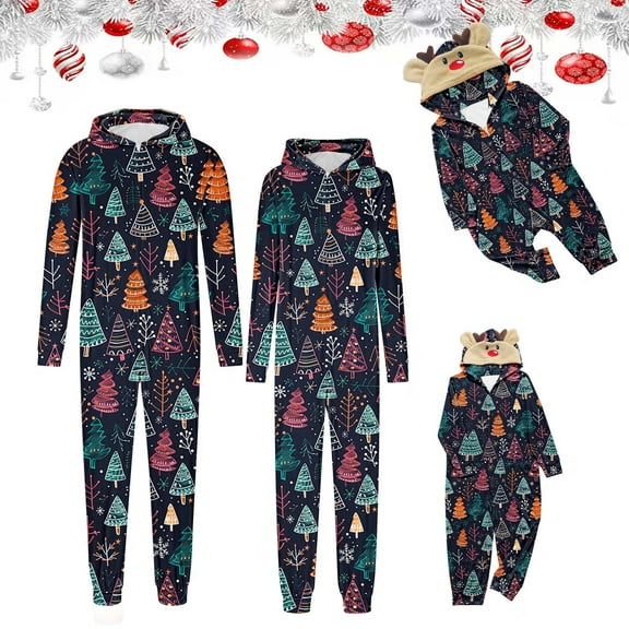 Odeerbi Christmas Onesie Pajamas for Family Holiday Hooded Sleep Jumpsuit Long Sleeve Family Christmas Pajamas Matching Sets Dad Lattice Print Jumpsuit Sleepwear Xmas PJs Set Multicolor