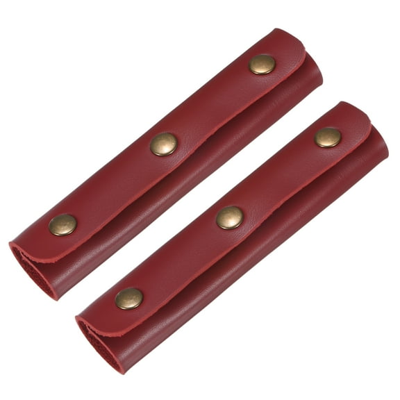 Uxcell 2Pcs Leather Handle Wrap with 3 Metal Clasps for Suitcases,Wine Red