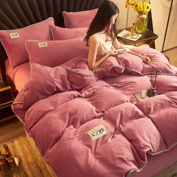 WOSTAR-funda de edredón de franela para cama doble  edredón cálido de terciopelo sólido de 220x240  juego de cama de lujo  tamaño king  Invierno