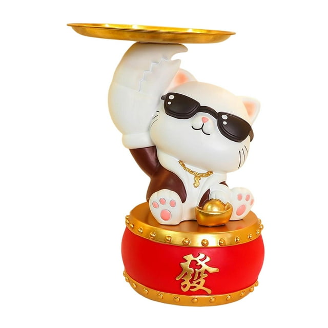 Figura de Gato de la Suerte Sunnimix Estatuilla de resina 20x20x25.5 cm marrón