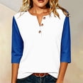 thumbnail image 4 of ABSUYY Womens Blue Raglan Baseball Tee 3/4 Sleeve Henley Shirt Casual Color Block Top,Size XL, 4 of 5