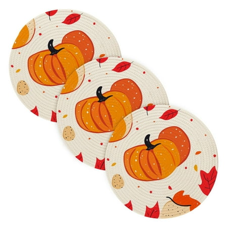 

Autumn Thanksgiving Elements Coil Dish Mat Set 3 Pack 15 Round Heat-Resistant Durable Soft Polyester