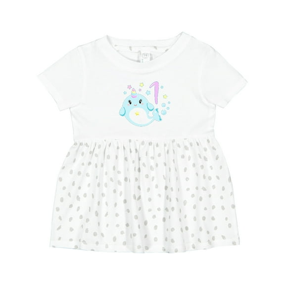 Inktastic Happy 1st Birthday with Cute Narwhal Stars and Bubbles Girls Baby Dress