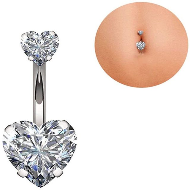 Anillos de ombligo de acero quirúrgico 14G con forma de corazón facetado y circonita cúbica, joyería para piercing corporal oso de fresa Electrónica