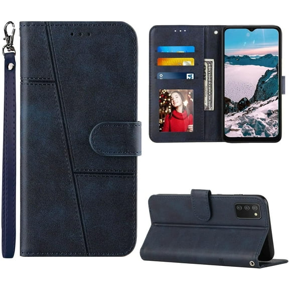 A03s Case Wallet, for Samsung Galaxy A03s Case,[Wrist Strap][Card Holder/Cash Slots][Kickstand] Premium PU Leather Magnetic for Galaxy A03S Phone Case Protective Flip Cover (Blue)