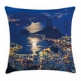 thumbnail image 1 of Night Throw Pillow Cushion Cover, Aerial View of Mountain Sugar Loaf and Botafogo Rio de Janeiro, Decorative Square Accent Pillow Case, 16 X 16 Inches, Violet Blue Marigold Pale Grey, by Ambesonne, 1 of 2