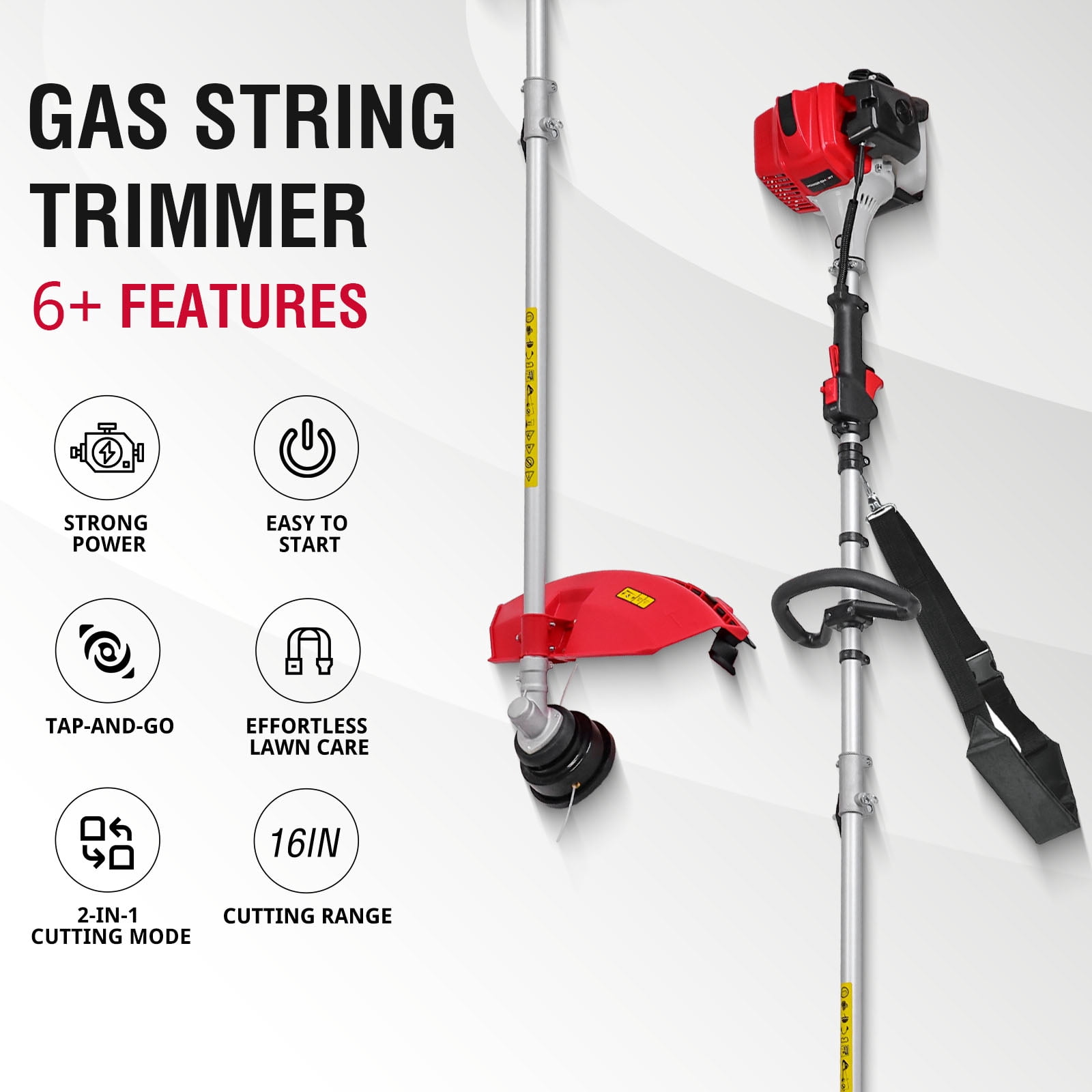 PowerSmart 2-Cycle 25.4cc 18lb Straight Shaft Gas String Trimmer, Weed Wacker and Weed eaters for Lawns and Grass