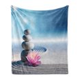 thumbnail image 1 of Spa Soft Flannel Fleece Throw Blanket, Stones and Lotus Flower over Sand Harmony Balance Flourish Your, Cozy Plush for Indoor and Outdoor Use, 60" x 80", Grey Blue Pink, by Ambesonne, 1 of 6
