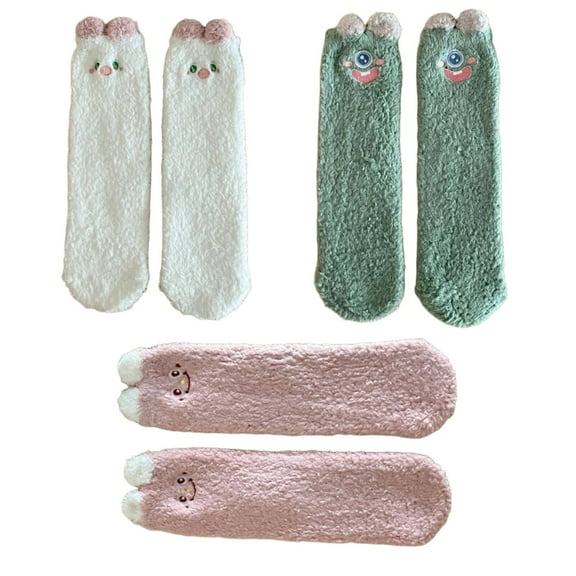 AUQ 3Pairs Socks Comfortable Fuzzy Socks,Cute Animals Thick Coral Fleece Long Socks,Style1