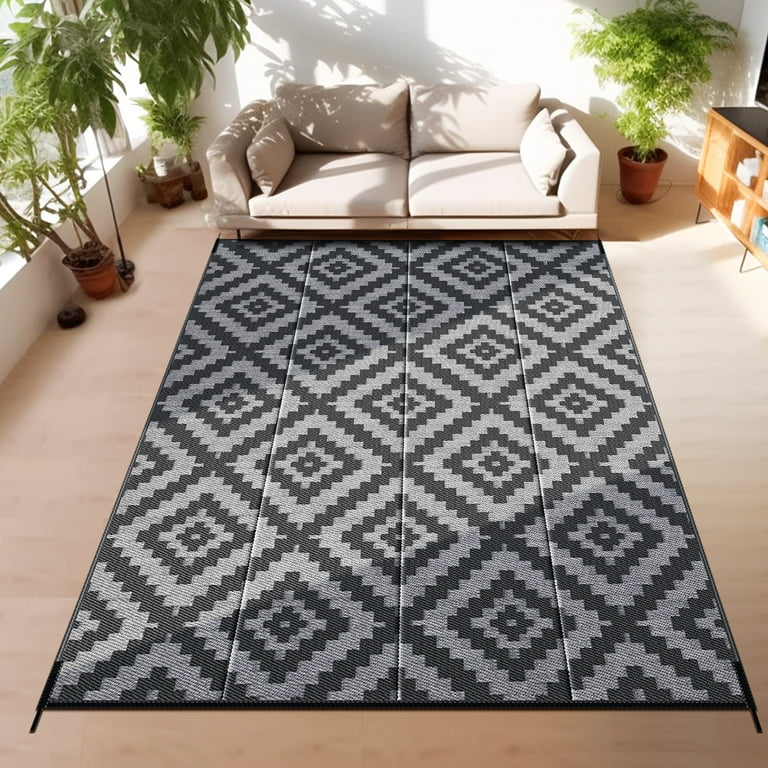 SIXHOME Outdoor Rug Carpet 8'x10' Waterproof Patio Rug Reversible  Lightweight Outdoor Plastic Straw Rug Portable Indoor Outdoor Rugs Large  Outdoor Area Rug for Garden Porch RV Camping Mat Black White 