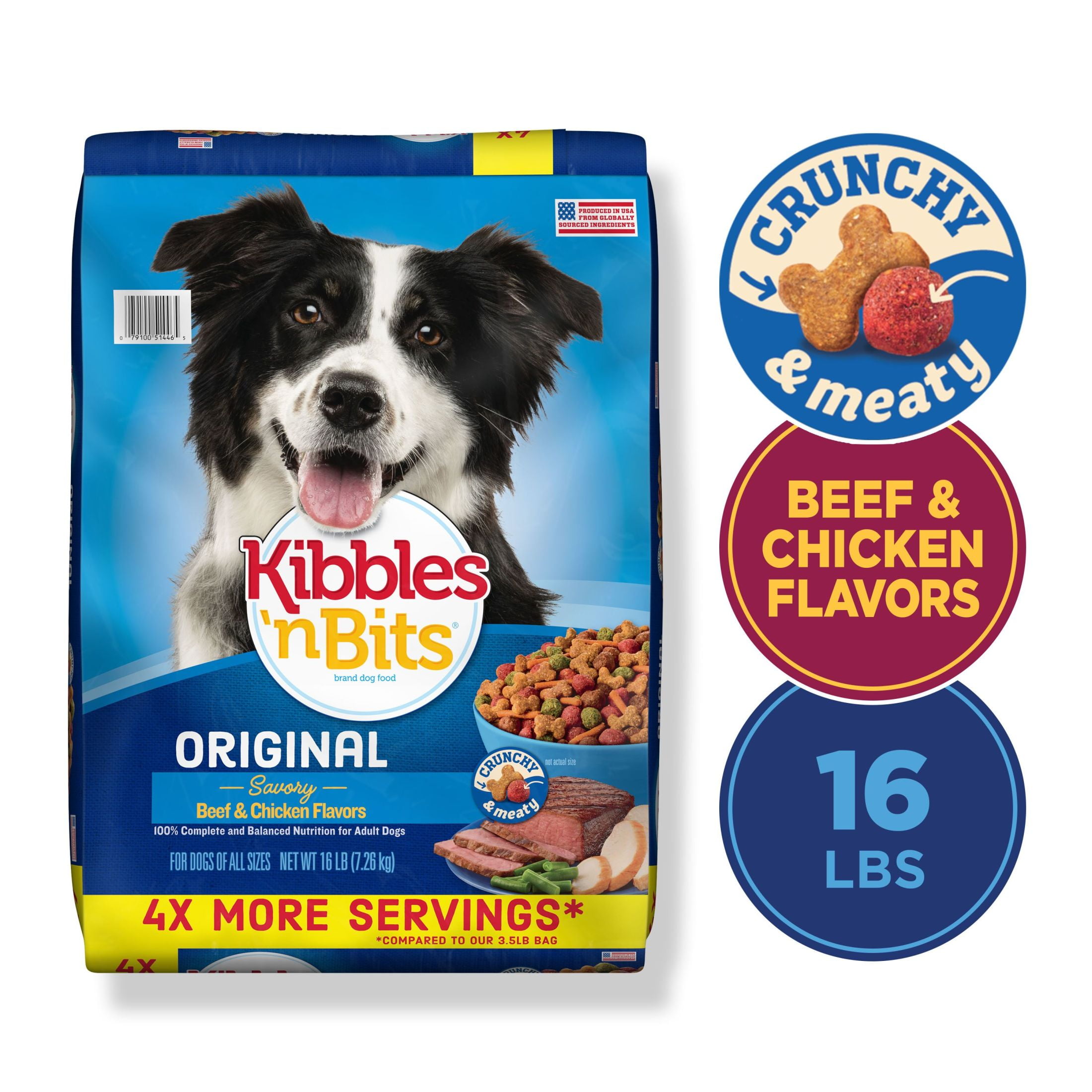 Kibbles n Bits Original Savory Beef Chicken Flavors Dry Dog Food 16 lb. Bag