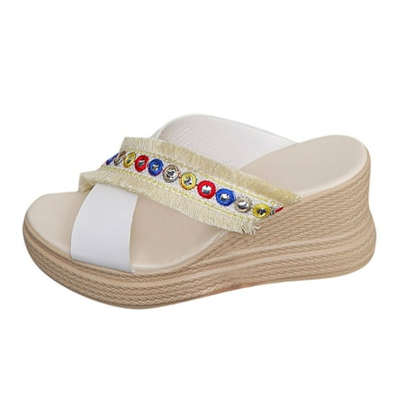 

Vuygyu Women s Summer Fashion Woven Ethnic Style Open Toed Wedge Slippers Casual And Comfortable Outing Slippers Womens Slipper Slides Leopard Boot Slippers Women Slippers Womens Slipper Women Fuzzy