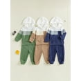 thumbnail image 3 of Miaouyo Toddler Baby Boy Fall Outfit 3 6 12 18 24 Months 2T 3T Contrast Color Long Sleeve Hooded Sweatshirt and Elastic Pants 2 Piece Clothes Set, 3 of 9