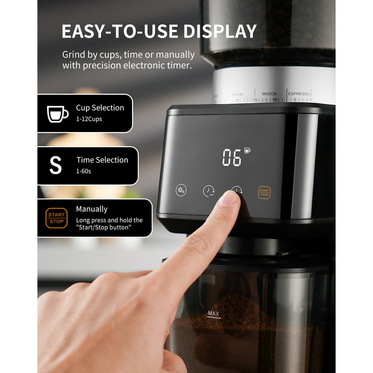 SHARDOR Conical Burr Coffee Grinder with Digital Timer Display, Electric  Coffee