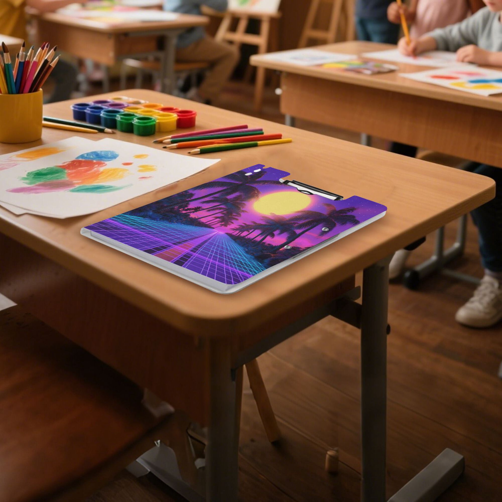 FORMRS A4 Clipboard Folder with Pen Holder Horizontal Foldable School Office Binder, Purple Neon Road